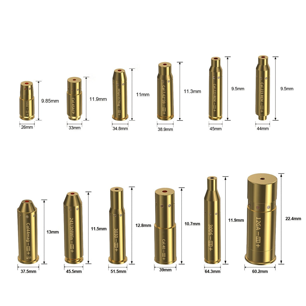 Red Laser Bore Sighter Multi-Caliber Firearm Sight Alignment Tool for 9mm 223rem 308win 45ACP 7.62 40SW 30-06 38SPL 12GA 44Mag 6.5mm, Copper Alloy Barrel Mount, 3 Battery Sets Included – Rifle Pistol Shotgun Accessory