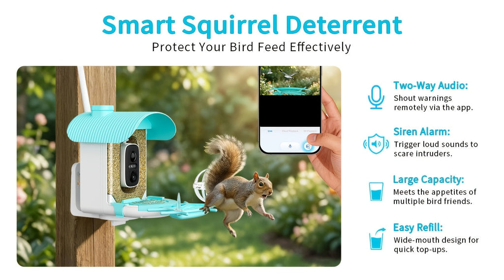 AI Smart Bird Feeder with Camera Solar Powered – 4MP 2K HD, Bird Species Identification, Motion Detection, Squirrel-Proof, IP66 Weatherproof, App Remote Monitoring, Gift for Bird Lovers