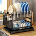 2-Tier Dish Drying Rack with Drainboard for Kitchen Counter – Large Capacity Metal Dish Drainer with Drain Tray, Organizer for Plates, Cups & Utensils, Available in Black, White & Gray