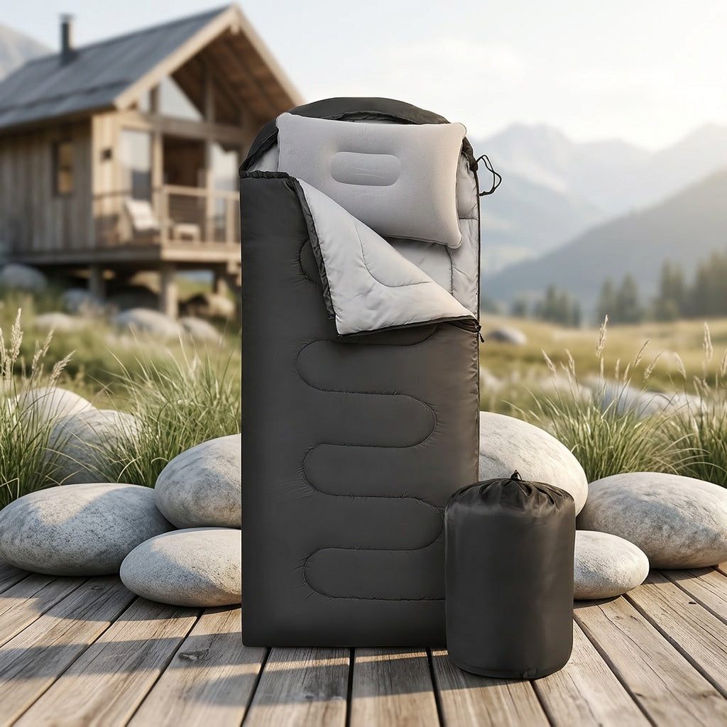 Camping Sleeping Bag 3 Season with Pillow & Compression Sack – Lightweight Sleep System for Adults, Hiking Backpacking Travel & Emergency Use, 4 Colors Available