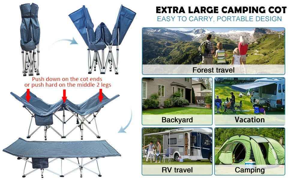 Camping Cot with Mattress XXL 32 Inch Wide 1200D Oxford Heavy-Duty Folding – Extra Wide Portable Outdoor Sleeping Cot with Carry Bag for Adults, Camping Hiking Travel & Guest Use