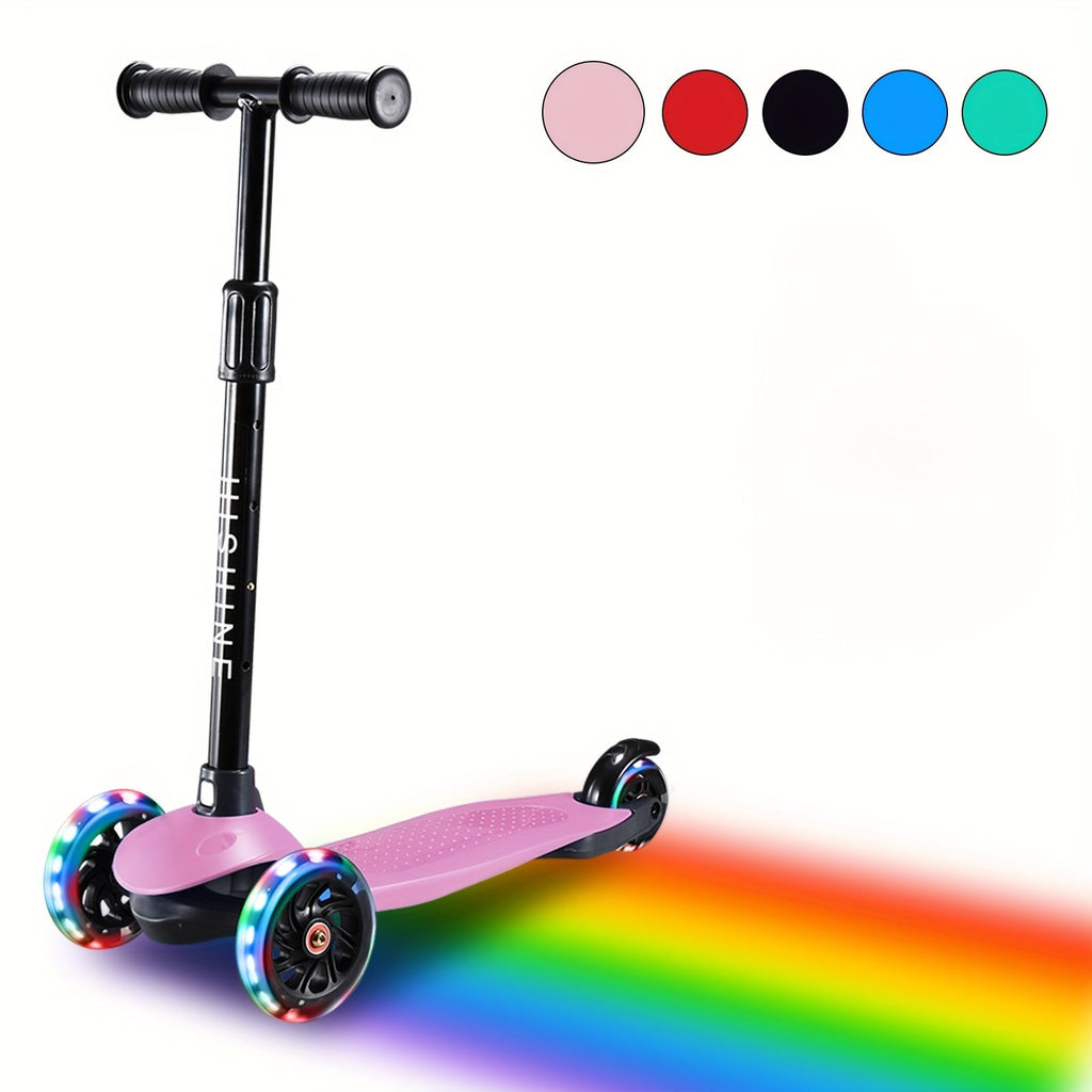 Light Up Wheels Kids 3-Wheel Scooter for Toddlers Ages 2-5 – Adjustable Height Lean-to-Steer Design, Front Brake & Double Suspension, No-Battery Glow Wheels, Birthday Gift for Boys & Girls, Pink Blue Black Red