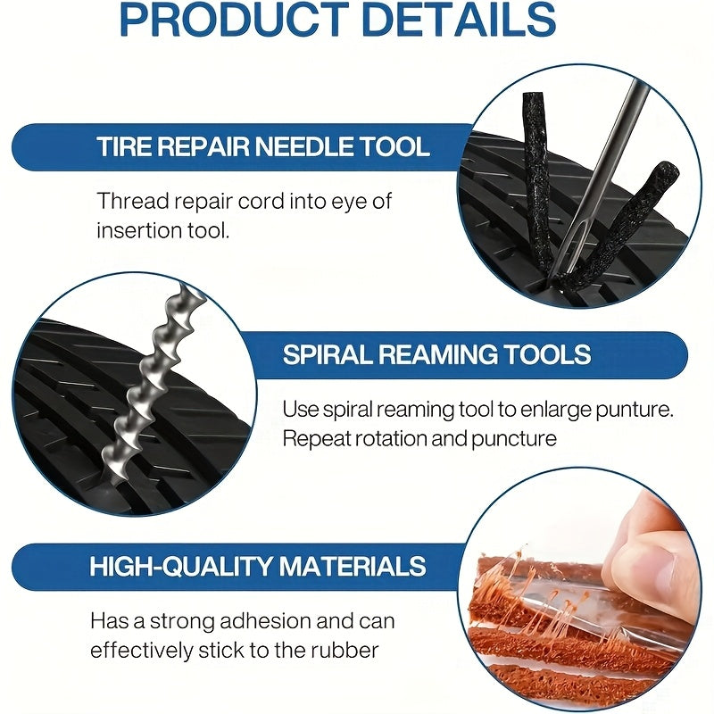 Tire Repair Tool Kit 47 58 104 116 Piece Industrial Grade Tubeless Flat Tire Fix No Battery Manual Hand Tools for Cars Motorcycles Trucks Tractors Trailers ATVs Optional Storage Bag & Gloves | Nova Mart