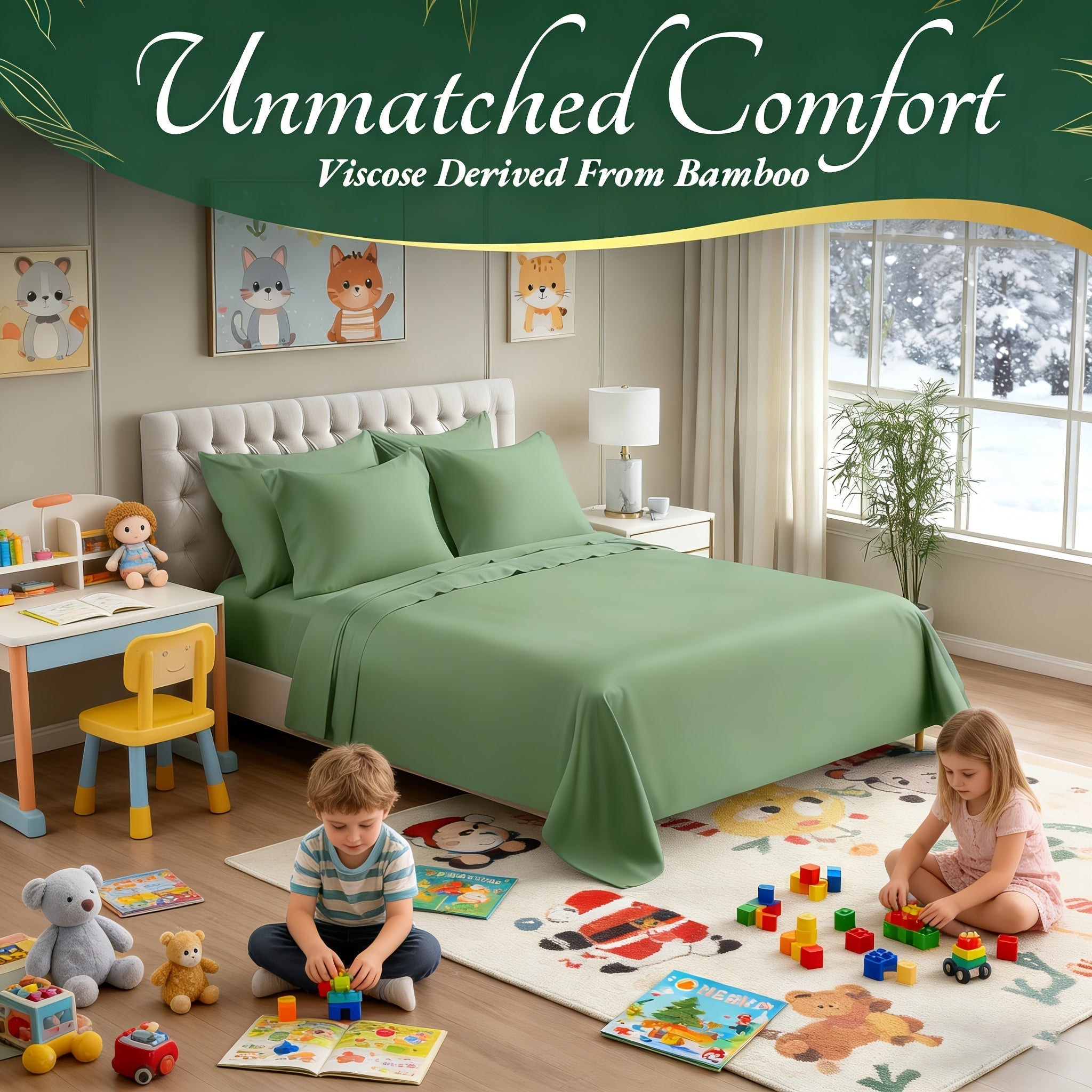 Cooling Bamboo Bed Sheet Sets – Ultra-Soft Breathable Deep Pocket Sheets for Hot Sleepers, Twin Full Queen King, 4-Piece Set with Pillowcases, Moisture-Wicking Temperature Regulating
