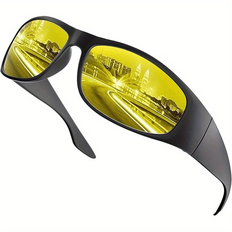 Super Dark Polarized Wrap Around Sunglasses UV400 Sport – Lightweight Unisex Eyewear Glossy Matte Frame Black Blue Yellow Lens, Driving Cycling Fishing Hiking Outdoor Gift