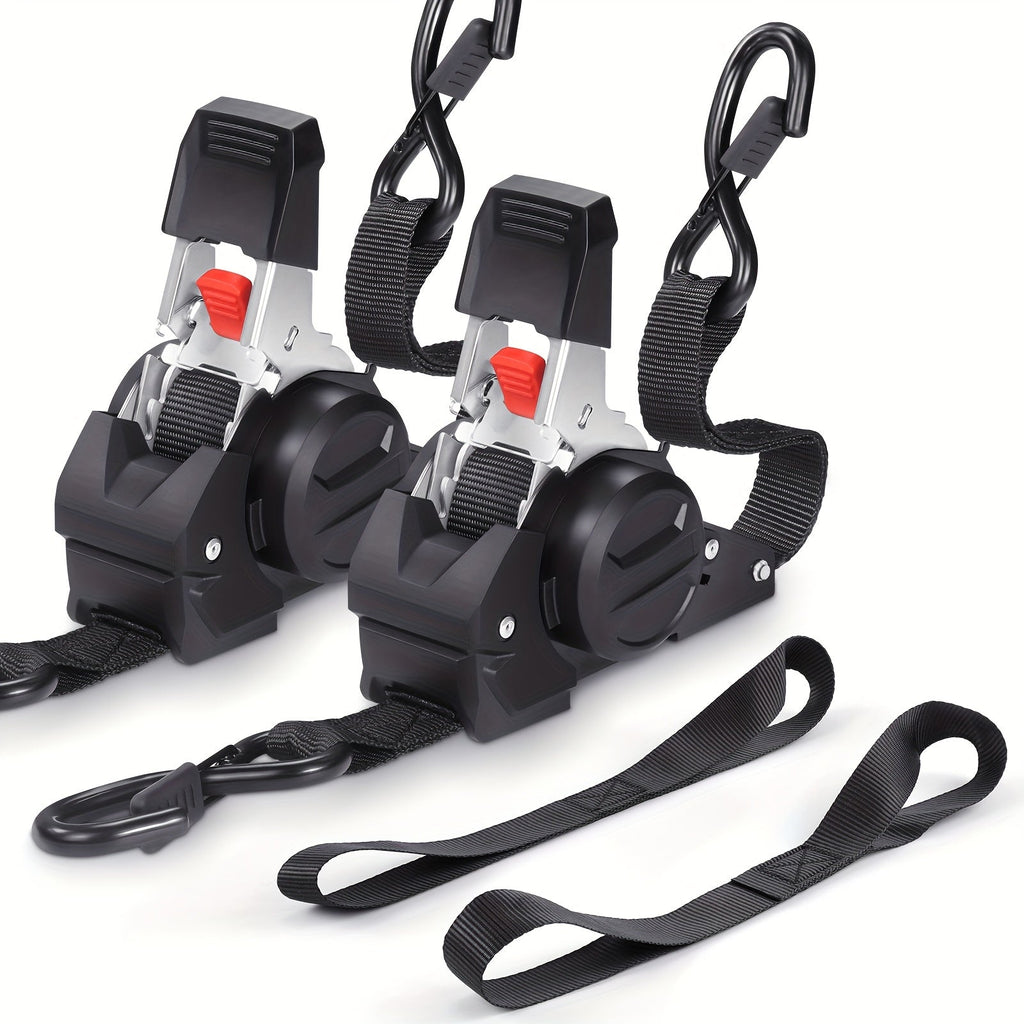 Retractable Ratchet Tie Down Straps 4-Pack Heavy Duty Self-Retracting – 2pcs 10 Ft Auto Cargo Straps for Truck, Trailer, Motorcycle, Moving & Appliances Securing