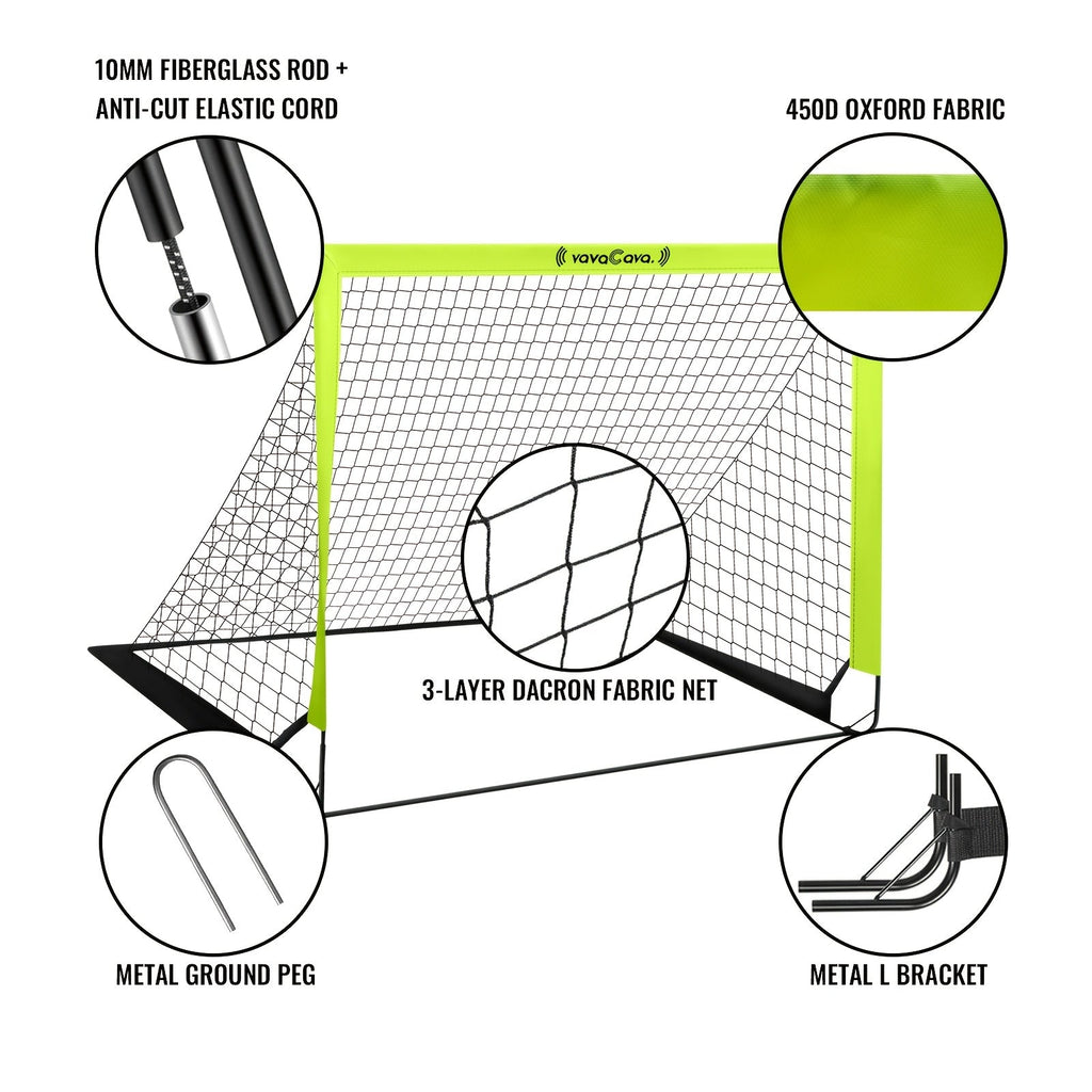 2-Pack Portable Pop-Up Soccer Goal Set – 4’x3’ Folding Soccer Nets for Youth & Adults, Includes 2 Balls, Pump & Carrying Bag, 450D Oxford Fabric, Indoor Outdoor Backyard Soccer Goals (Green/Pink)