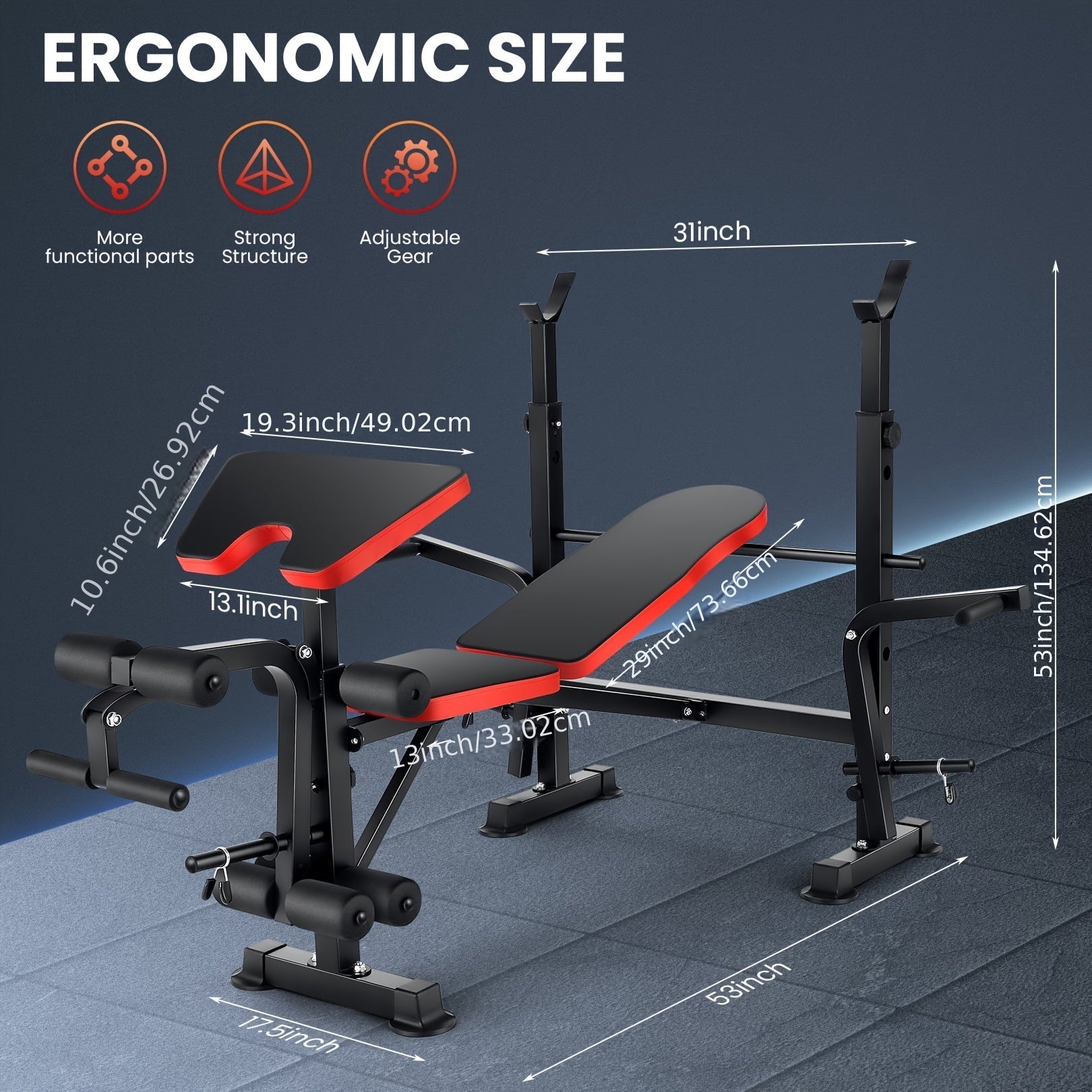 Adjustable Foldable Weight Bench Set with Squat Rack, Leg Developer & Preacher Curl Pad – All-in-One Home Gym Bench Press for Full Body Strength Training, Up to 1200 LBS