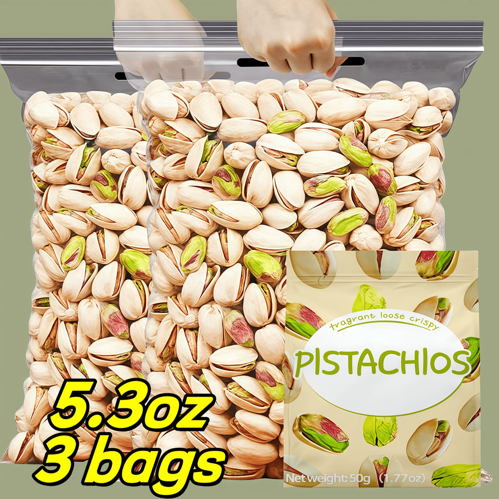 Natural Pistachios with Shell Individually Wrapped Snack Bags 3 Pack 5.3oz Each Ready-to-Eat Protein Snack