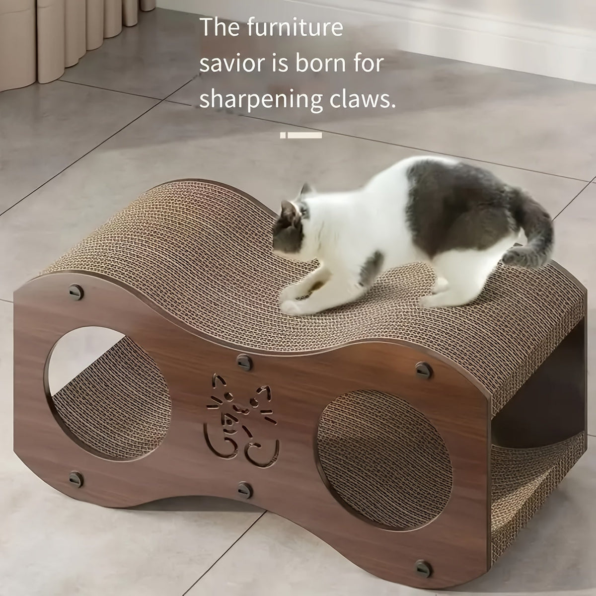Walnut Cat Scratching Post with Integrated Cat Bed – 4-Season Woven Scratch Pad, Indoor Cat Scratcher for Lounging & Play, All Breeds