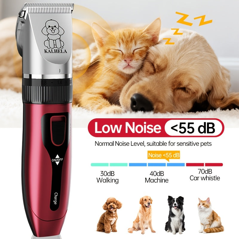 Dog Grooming Clippers Cordless Rechargeable LED Display - Professional Wireless Pet Hair Trimmer Detachable Blades 4 Comb Guides Low Noise 36V USB for Dogs Cats Small Animals