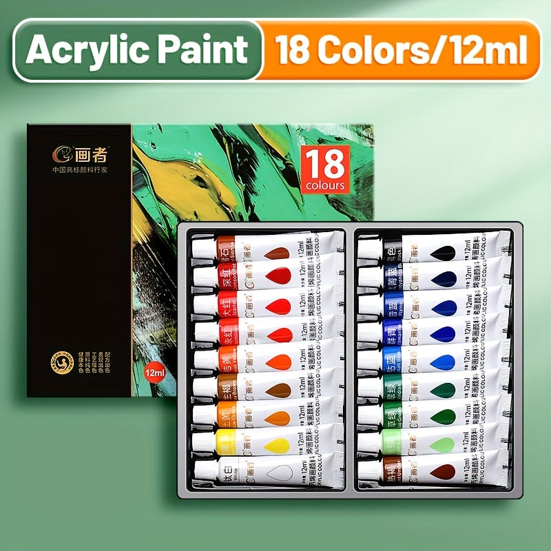 Acrylic Paint Set 12 18 24 or 36 Colors 0.41oz Tubes – Fade-Resistant Non-Toxic Fast-Drying Acrylic Paints for Canvas Wood Rock Fabric Ceramics Clothing and Wall Art – Beginner and Professional Artist Supplies