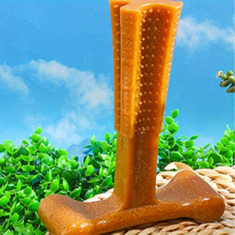 T-Shaped Dog Dental Chew Toy Durable Non-Splintering Plastic with Textured Ridges Ergonomic Grip for Aggressive Chewers Teething Puppies Adult Dogs Teeth Cleaning Plaque Removal