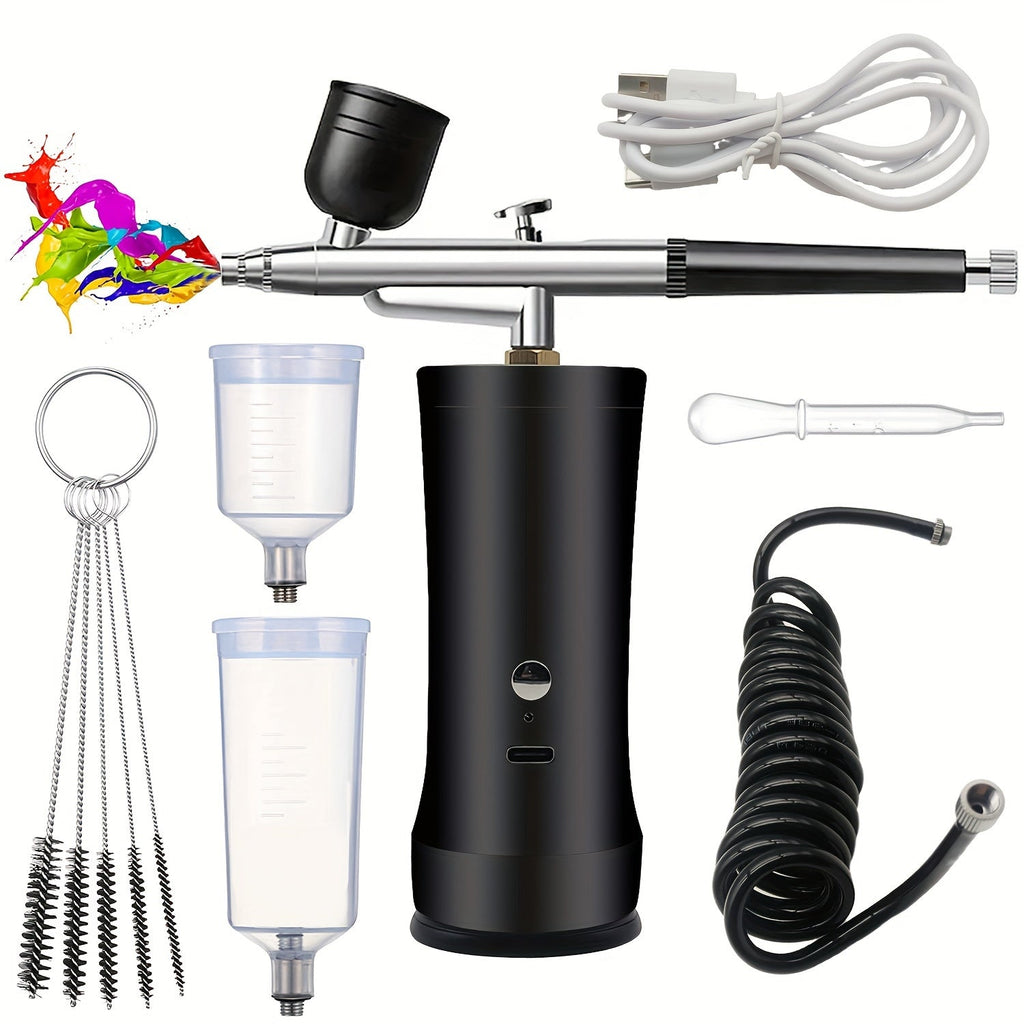 Rechargeable Cordless Airbrush Kit 0.3mm Nozzle 3-Speed Pressure Portable Airbrush Set for Makeup Nail Art Cake Decorating Model Painting Body Art USB-C Charging