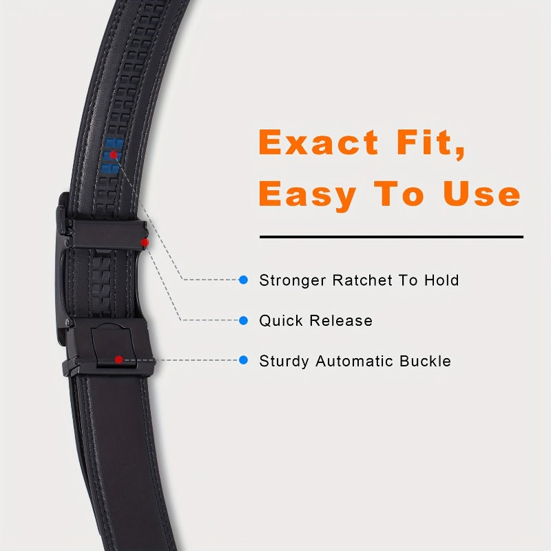 Men's Ratchet Belts 2-Pack – Genuine Leather Cut-to-Fit Dress & Casual Belts for Men, Adjustable Waist 28–52 Inches, Perfect Gift for Him