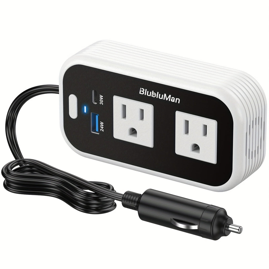 200W Car Power Inverter DC 12V to AC 110V with 30W USB-C PD Fast Charge 24W QC3.0 Car Outlet Adapter for Laptop Phone Tablet MacBook Road Trips Camping Trucks SUVs RVs