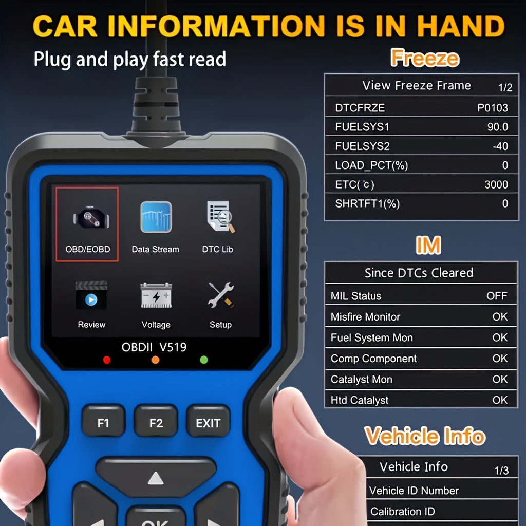 OBD2 Scanner Code Reader Plug-and-Play Car Diagnostic Tool Read Clear Engine Codes Live Data Freeze Frame I/M Readiness Emissions Test All OBDII Vehicles 1996+ No Battery Blue | Nova Mart