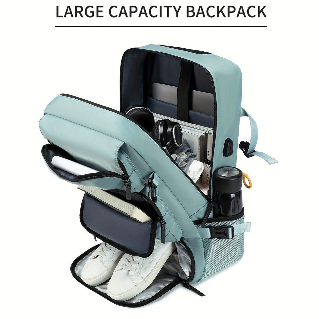Large Laptop Backpack with Shoe Compartment – Multi-Functional Travel Backpack for Men & Women, Business, College & Carry-On Bag with USB Charging Port, Waterproof, Fits 15.6" Laptop