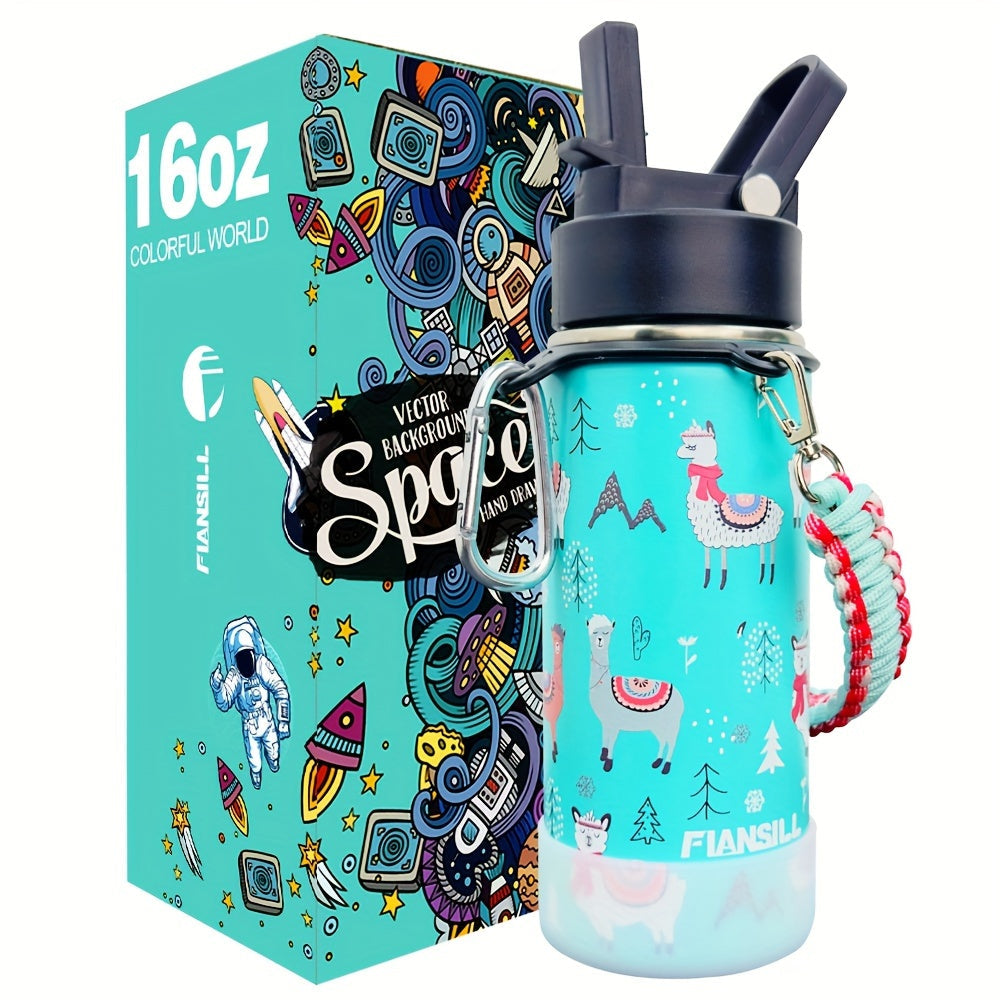 16oz Kids Stainless Steel Water Bottle – Vacuum Insulated, 3D Printed Design, Leak-Proof & BPA-Free, Cold 24H Hot 12H, Fun Styles for Boys & Girls – Perfect Gift for Students, School & Outdoor Activities
