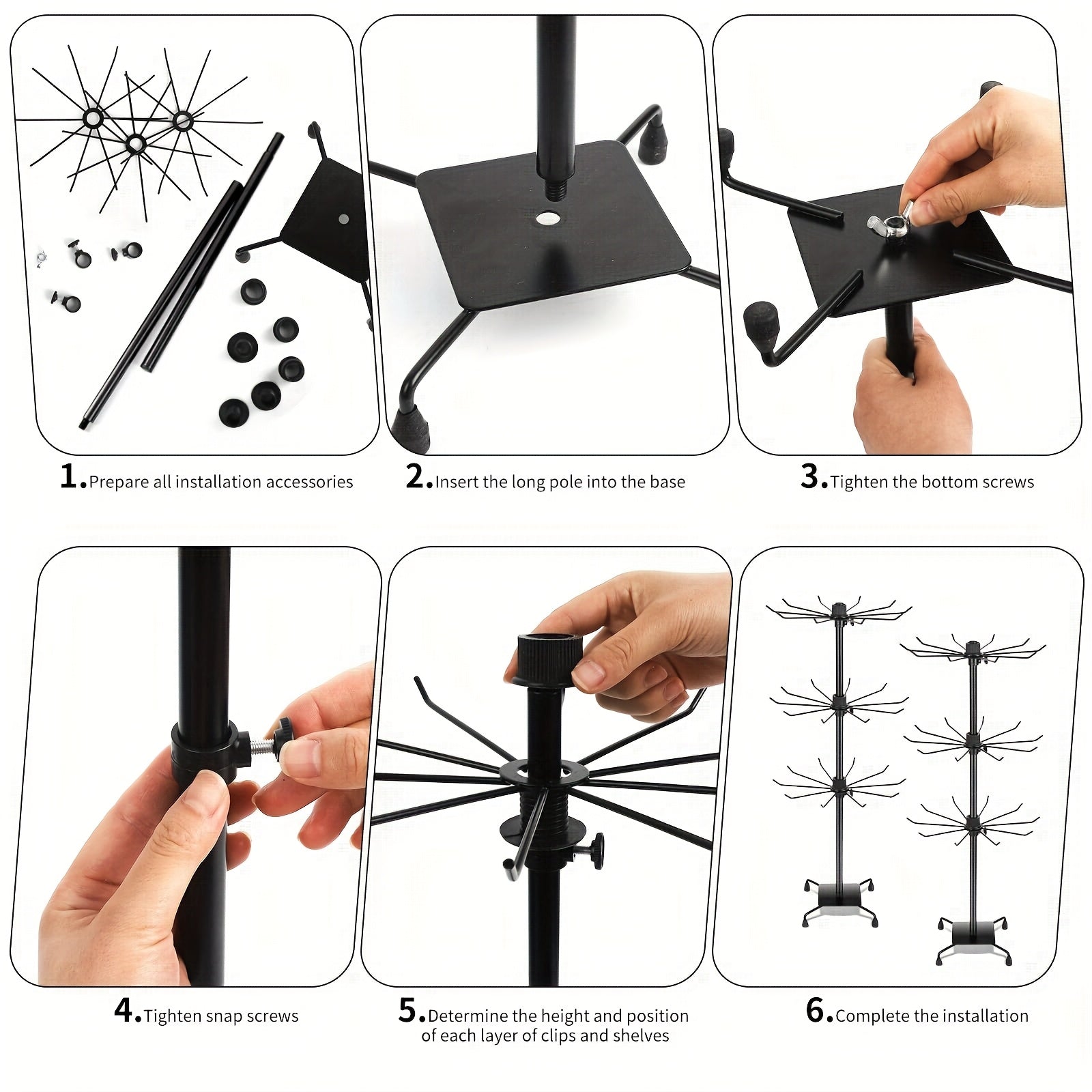 3-Tier Rotating Display Rack Adjustable Multifunctional Organizer Stand for Jewelry Keychains Socks Hats Toys Accessories with Rotating Base Movable Design