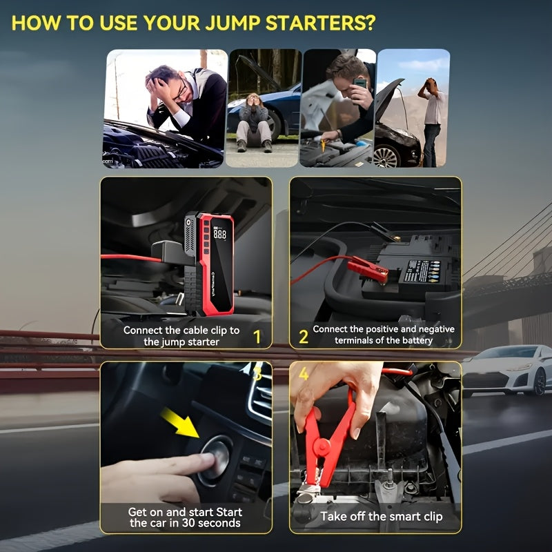 Jump Starter with Digital Tire Inflator 5000A 10000A Peak Multi-Function Car Jump Box Smart Battery Clamps LED Flashlight Power Bank Emergency Kit for Car Truck SUV RV Motorcycle – G800 G818