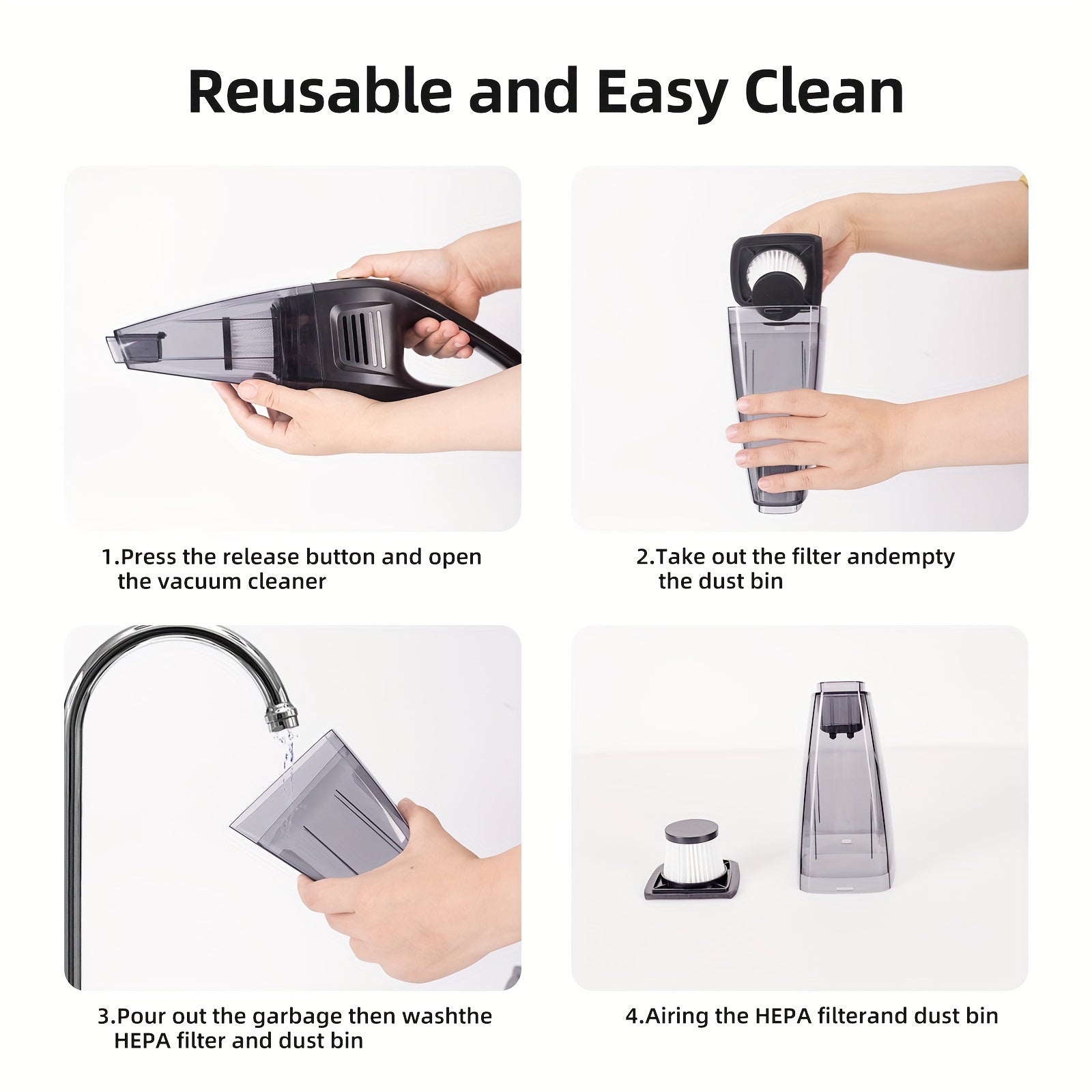 Cordless Rechargeable Handheld Vacuum Cleaner – 6KPa Strong Suction, Quiet 40dB, Portable Mini Vacuum for Pet Hair, Car, Keyboard, Office & Home Cleaning with Crevice Tool