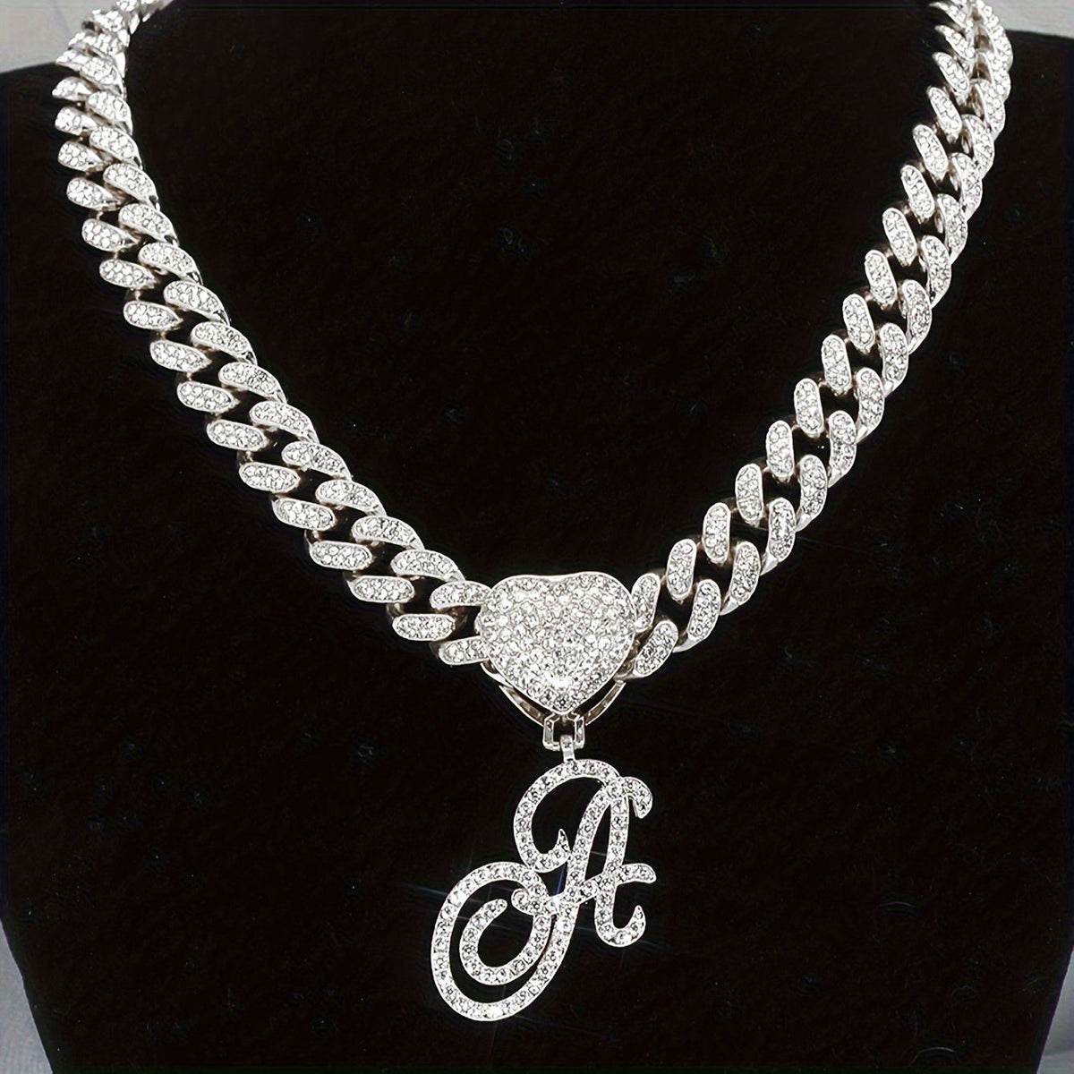 Initial Letter Necklace for Men & Women – Personalized A-Z Silver Cuban Chain with Heart Pendant, Hip Hop Style, 45cm / 17.71in, Perfect Gift for Sports Fans, Birthdays & Everyday Wear