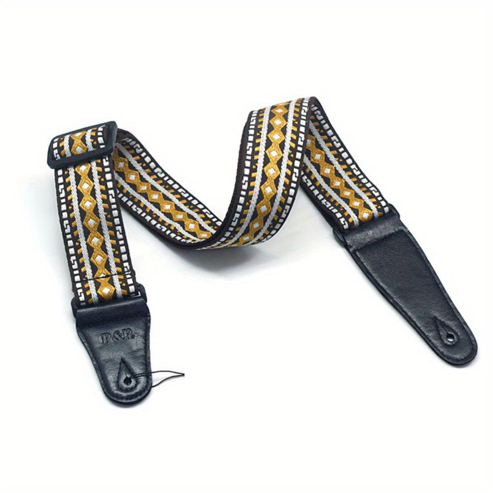 Adjustable Embroidered Guitar Strap with PU Leather Ends – Boho National Style, 35–57 Inch Length, Fits Acoustic, Electric, Classical Guitar & Bass, 11 Unique Designs