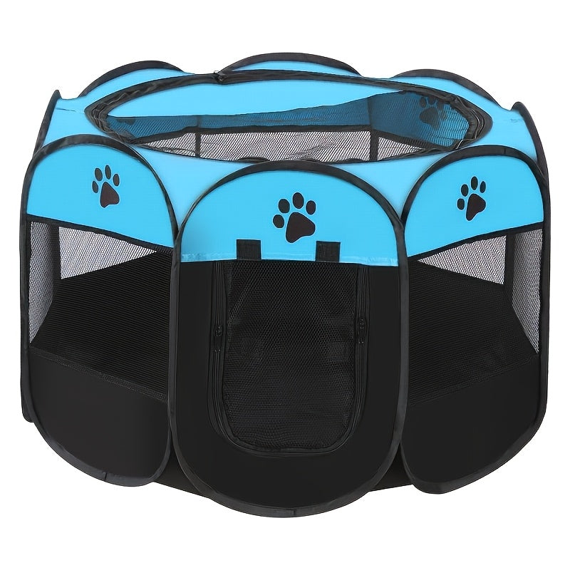 Octagonal Pet Playpen Tent Foldable Oxford Fabric - No Assembly Indoor Outdoor Dog Cat Enclosure Kennel Maternity Room M L XL Blue & Beige, Portable Collapsible Pet Exercise Pen