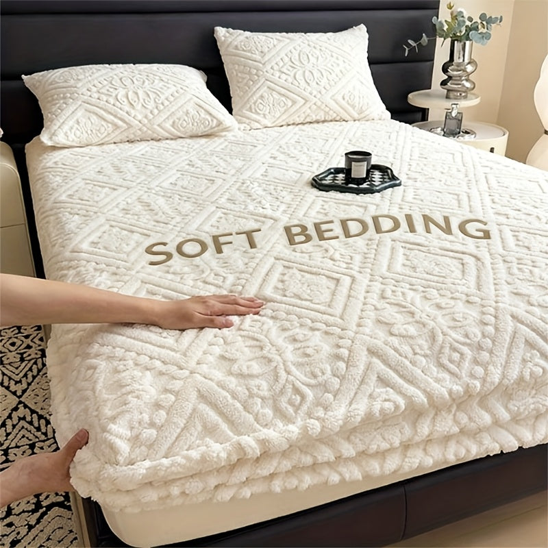 European Embossed Soft Bed Sheet – All Season Deep Pocket Mattress Cover, Super Soft Machine Washable Bedding for Twin Full Queen King, Warm Mattress Protector (No Pillowcase)