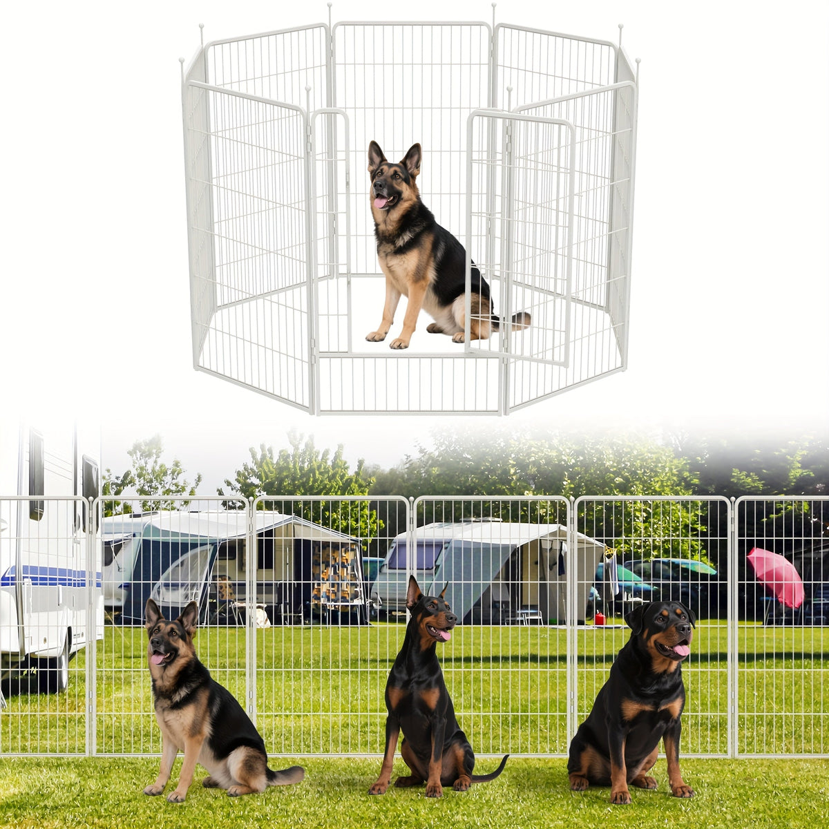Heavy Duty Metal Dog Playpen with Gate 8 16 24 32 48 Panels 24 32 40 50 Inch Indoor Outdoor Pet Exercise Pen Fence for Large Medium Small Dogs Portable Yard Garden RV Camping by FXW