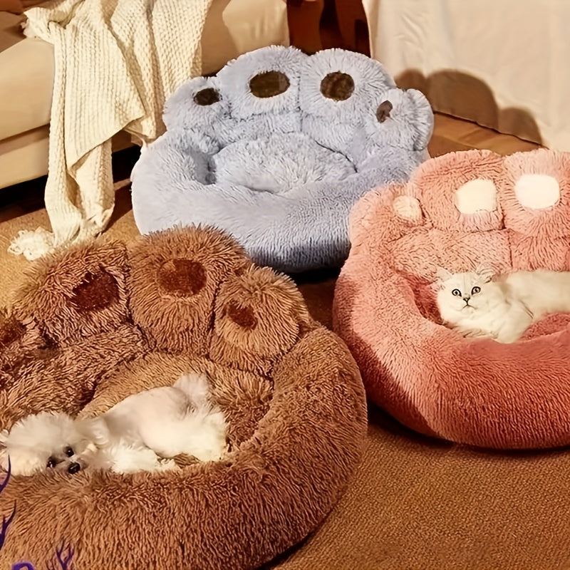 Bear Paw Plush Round Pet Bed for Dogs & Cats Soft Calming Non-Slip Cozy Puppy Bed – Small Medium Large, 20/24/28/36 Inch, Coffee Pink Gray
