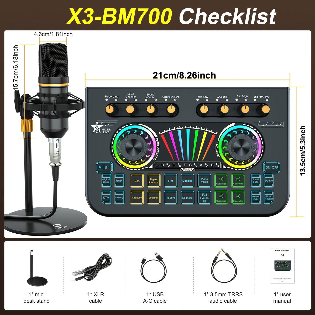 Microphone Mixer Bundle Kit for Podcast Recording Studio – Audio Mixer with Mic Stand, Sound Card, Streaming & Karaoke Setup for PC Phone Gaming