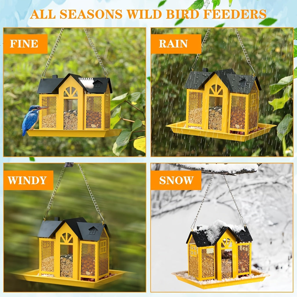 Squirrel Proof Wild Bird Feeder Outdoor – 3-Chamber Metal Mesh Large Capacity Weatherproof Hanging Bird Feeder for Cardinals, Finches & Backyard Birds, Multiple Colors
