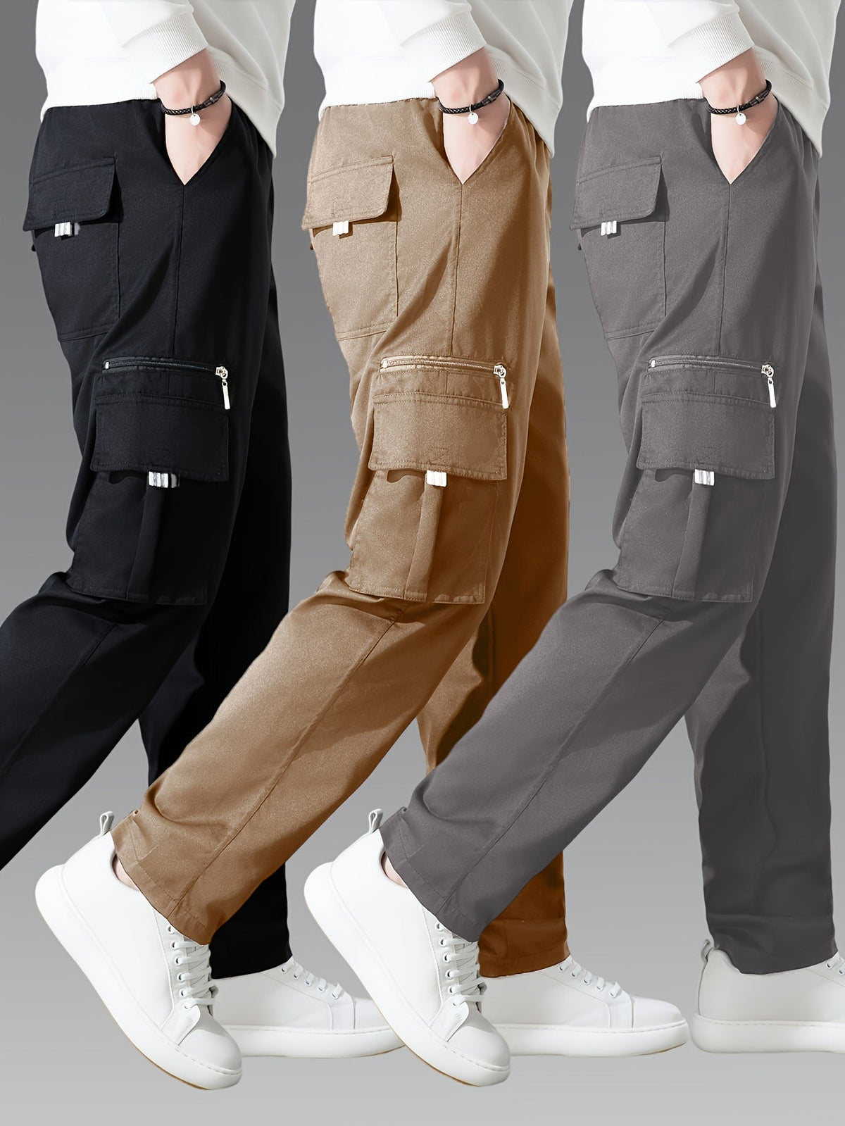 Men's Cargo Pants 3-Pack Multi-Pocket Tactical Outdoor Travel Casual Daily Pants Sizes S-XXXL 10 Colors Black Khaki Army Green Navy Blue Dark Gray
