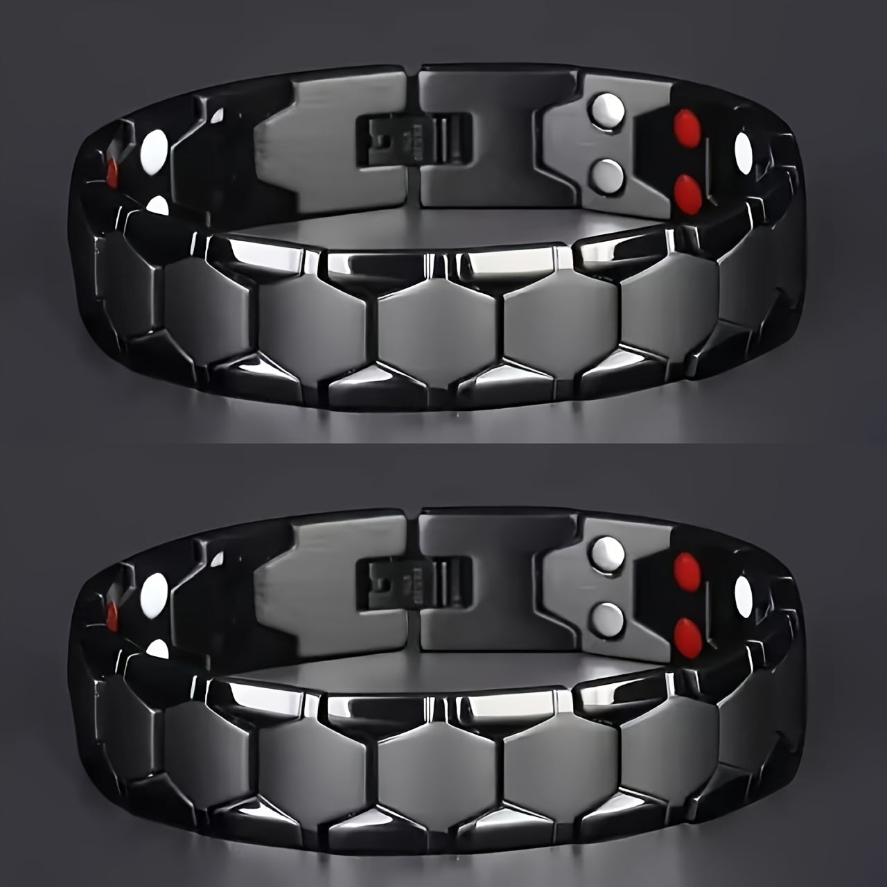 Men's Titanium Alloy Hexagonal Wide Bracelet 2-Piece Set – Hypoallergenic Water-Resistant Snap Ring Wristband Bold Geometric Fashion Jewelry Gift for Men Black Silver Gold