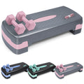 Aerobic Step Platform Set with 2LB Dumbbells & Measuring Tape – Adjustable Height Non-Slip Exercise Stepper 550lb Capacity for Home Gym Cardio Workout, Pink Green Blue
