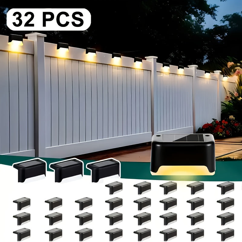 Solar LED Deck Lights Outdoor Stair Step Lights Auto On Off Dusk to Dawn 12 Hour Warm White 3500K for Fence Pathway Patio Balcony Yard Weatherproof ABS Pack of 8 16 or 32 No Wiring Required