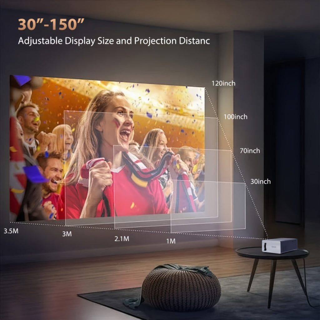 Portable Projector 1080P Supported 1280x720 Native Resolution USB Plug-and-Play Wireless Remote Control Modern Style Home Theater Bedroom Outdoor Movie Projector