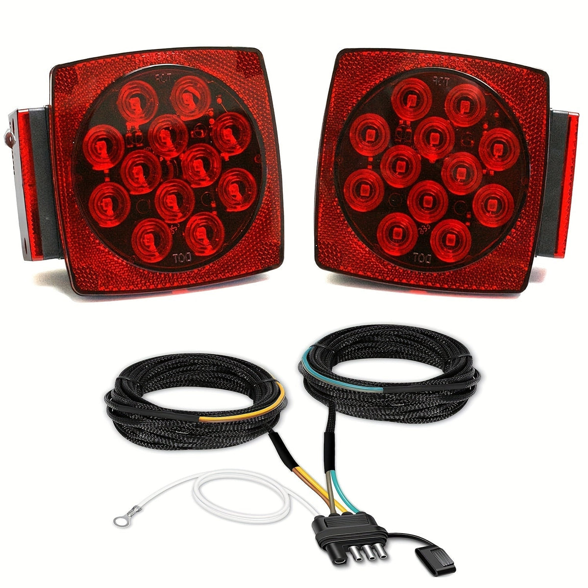 12V LED Trailer Lights Kit Stop Tail Turn Signal License Plate Light for Trailers Under 80 Inch Square LED Tail Lights for Boat Trailer Truck RV Camper Marine with Wiring Kit Options