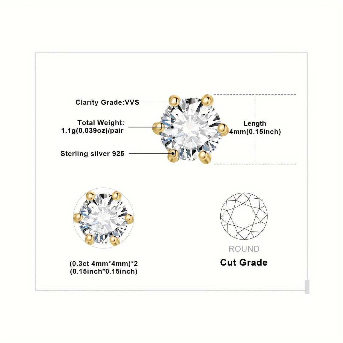 Moissanite Stud Earrings 925 Sterling Silver Round Cut Brilliant Sparkle 0.6ct to 6ct Platinum Plated Wedding Engagement Fine Jewelry for Women Girls Daily Prom Party
