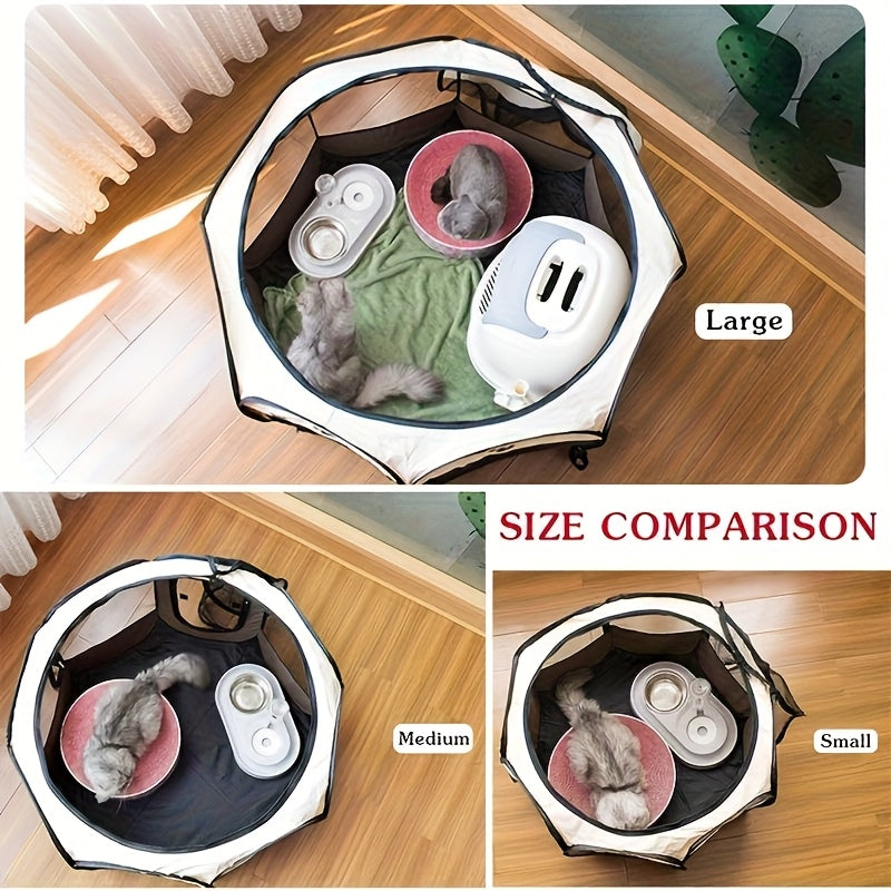 Octagonal Pet Playpen Tent Foldable Oxford Fabric - No Assembly Indoor Outdoor Dog Cat Enclosure Kennel Maternity Room M L XL Blue & Beige, Portable Collapsible Pet Exercise Pen