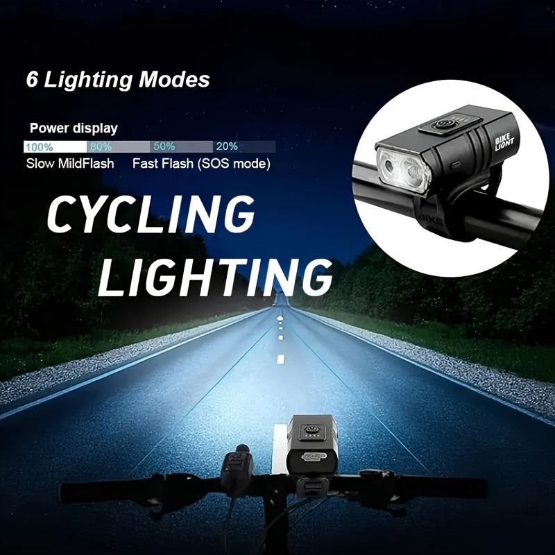 USB Type-C Rechargeable Bike Light Set – Aluminum Alloy Front Light 6 Modes & Rear Light 4 Modes, High-Lumen LED Bicycle Lights for Night Riding Commuting Camping Safety