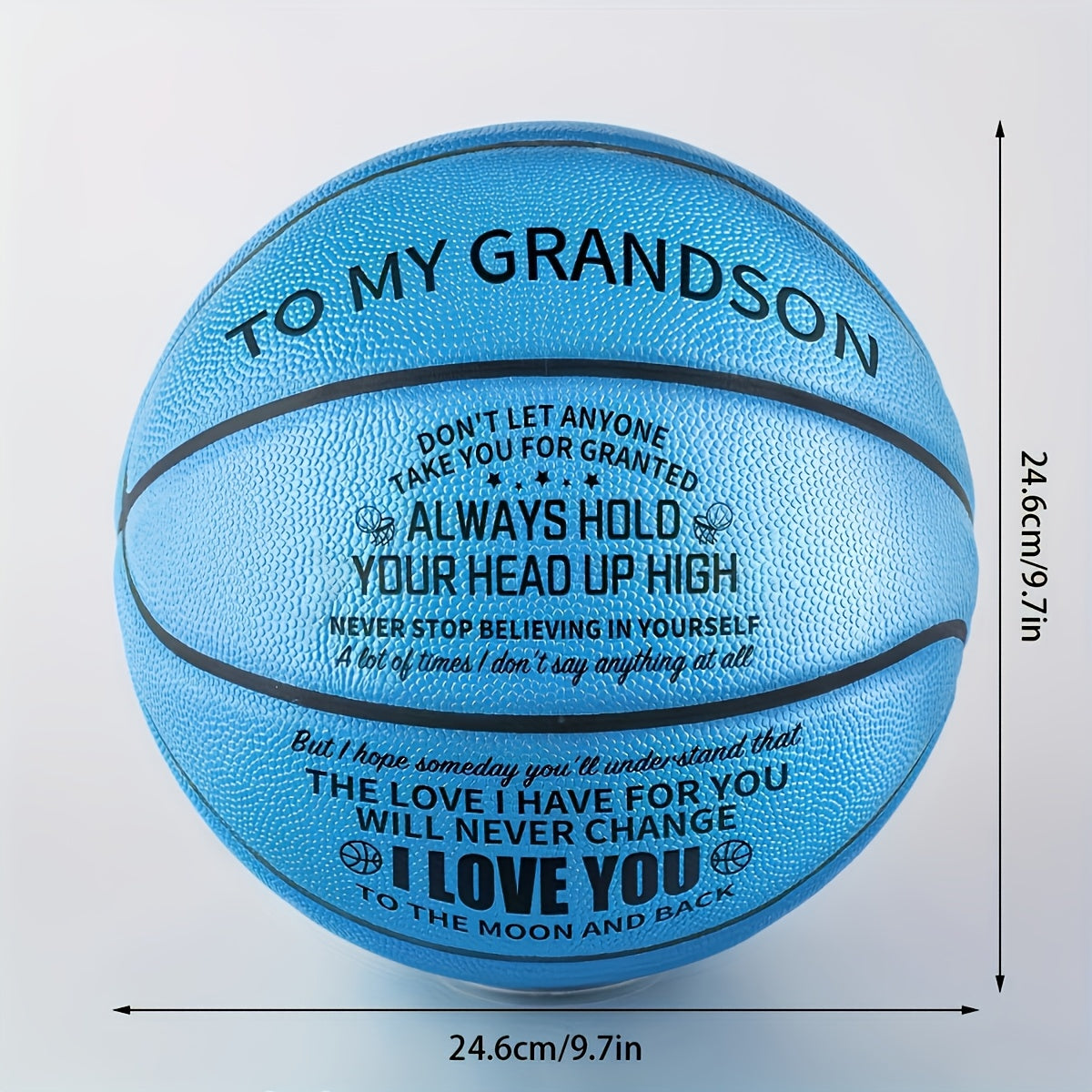 Personalized Engraved Basketball for Grandson & Son – Inspirational Motivational Size 7 PU Basketball with Air Pump, Heartfelt Birthday Christmas Anniversary Gift, Blue Red Gold Black