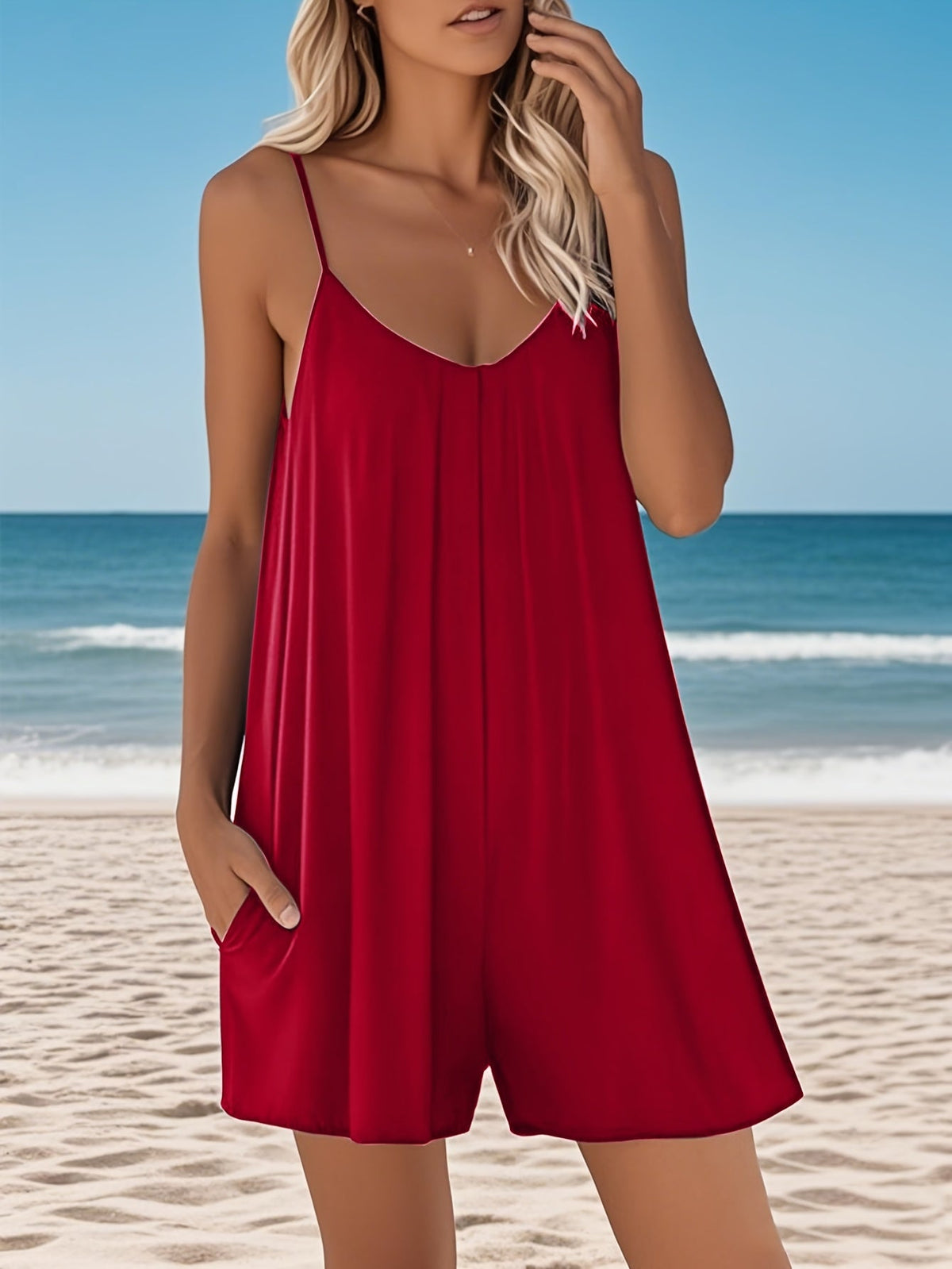 Women's Sleeveless Floral Jumpsuit Wide Leg Loose Romper with Pockets Spaghetti Strap Casual Summer One Piece Outfit for Beach Vacation Party S-XXL