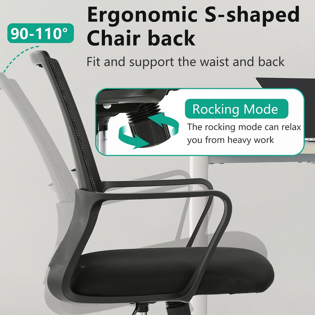 Mid-Back Mesh Ergonomic Office Chair 360 Degree Swivel 5-Wheel Rolling Base Lumbar Support Computer Desk Chair for Home Office Study Dorm Room 250 LBS Capacity Black Grey Blue White Pink