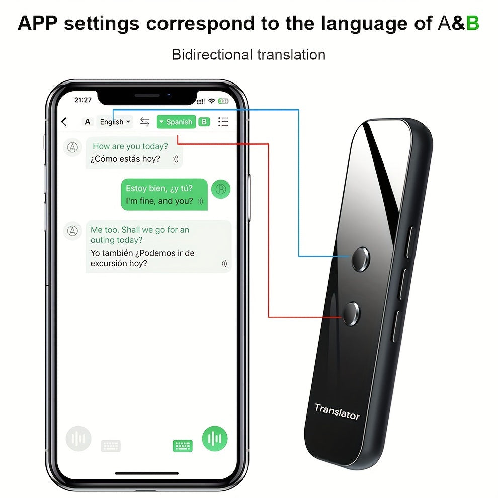 Portable Language Translator Device – Two-Way Instant Voice Translation 137 Languages, APP-Connected High Accuracy Translator for Travel Business Learning, Headphone Compatible