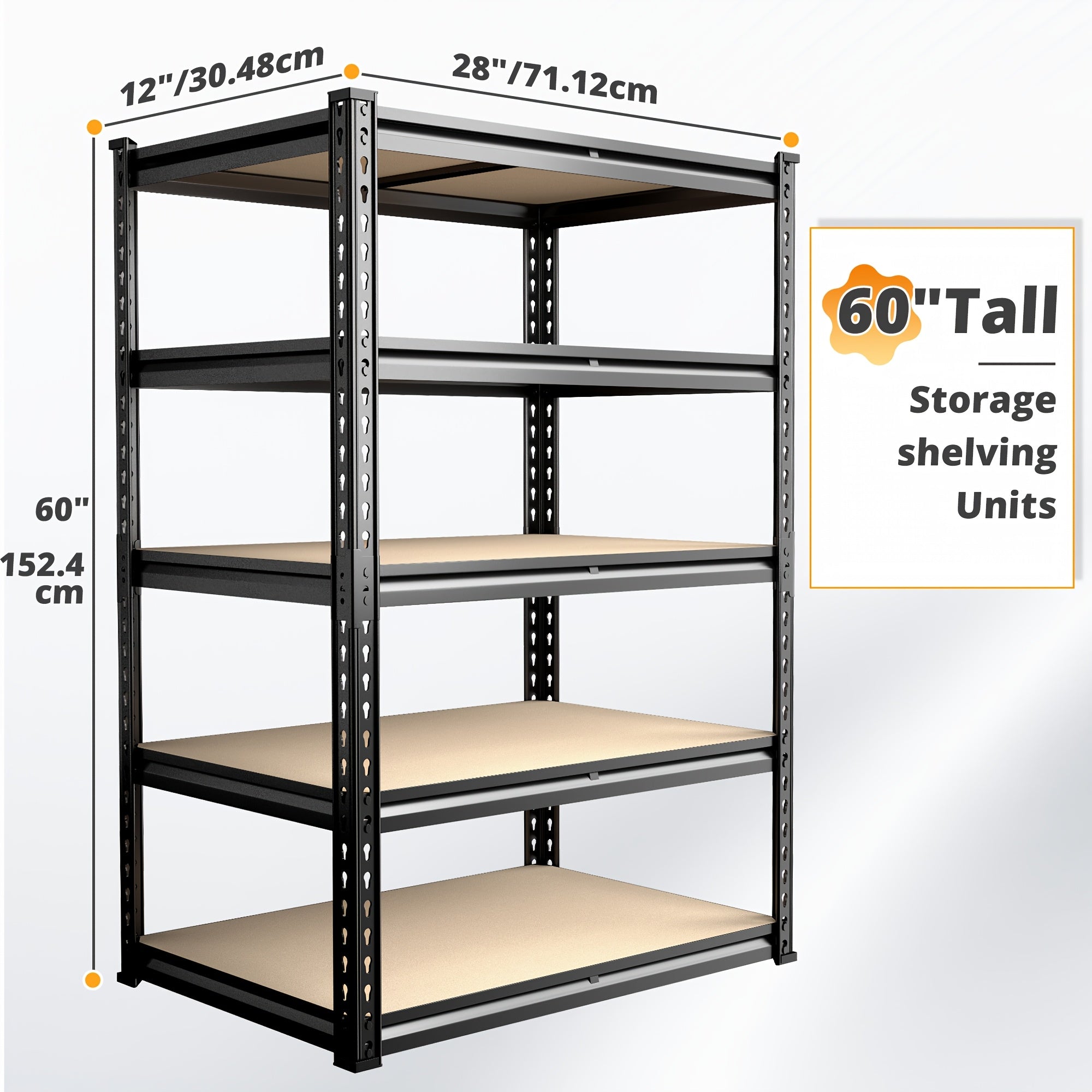 Heavy Duty 5-Tier Metal Garage Shelving Unit 2000 LBS – Adjustable Steel Storage Shelf Rack 60–72 Inch for Garage, Basement, Pantry, Kitchen & Warehouse, Tool-Free Assembly, Black