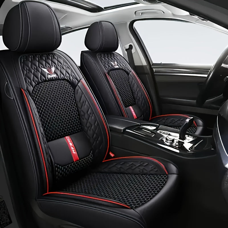 Universal Car Seat Covers Faux Leather Waterproof – Full Set 5-Seat or 2 Front Seats for SUV Sedan Pickup, 3D Diamond Sponge Cushion, Stretchable Non-Slip