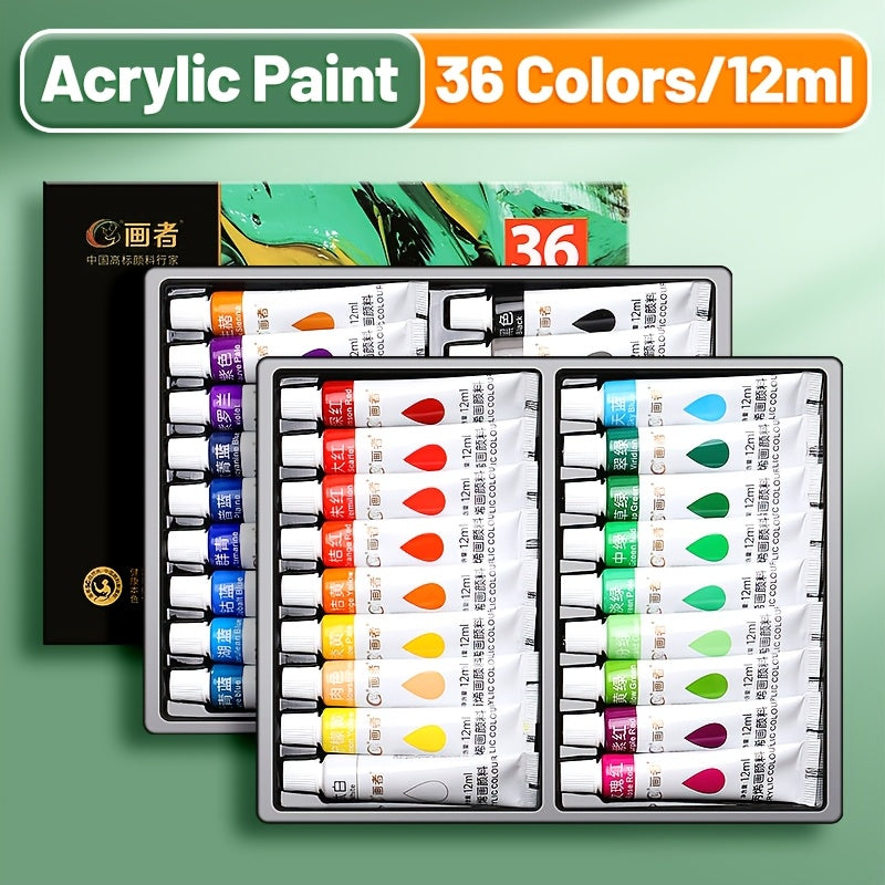 Acrylic Paint Set 12 18 24 or 36 Colors 0.41oz Tubes – Fade-Resistant Non-Toxic Fast-Drying Acrylic Paints for Canvas Wood Rock Fabric Ceramics Clothing and Wall Art – Beginner and Professional Artist Supplies